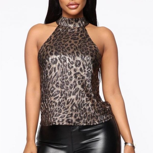 The Best Summer Women Casual High Neck Vest Top Sexy Ladies Sleeveless Casual Slim Blouse Leopard Beach Holiday Tank Tops Online - Takalr