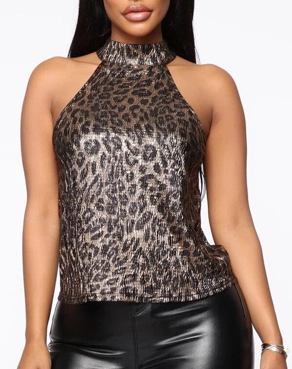 The Best Summer Women Casual High Neck Vest Top Sexy Ladies Sleeveless Casual Slim Blouse Leopard Beach Holiday Tank Tops Online - Takalr