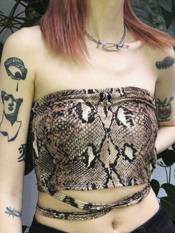 The Best Summer Women Casual Snake Skin Print Tank Top Sportwear Bustier Bra Vest Crop Tops Ladies Sleeveless Tube Tops Shirt Online - Takalr