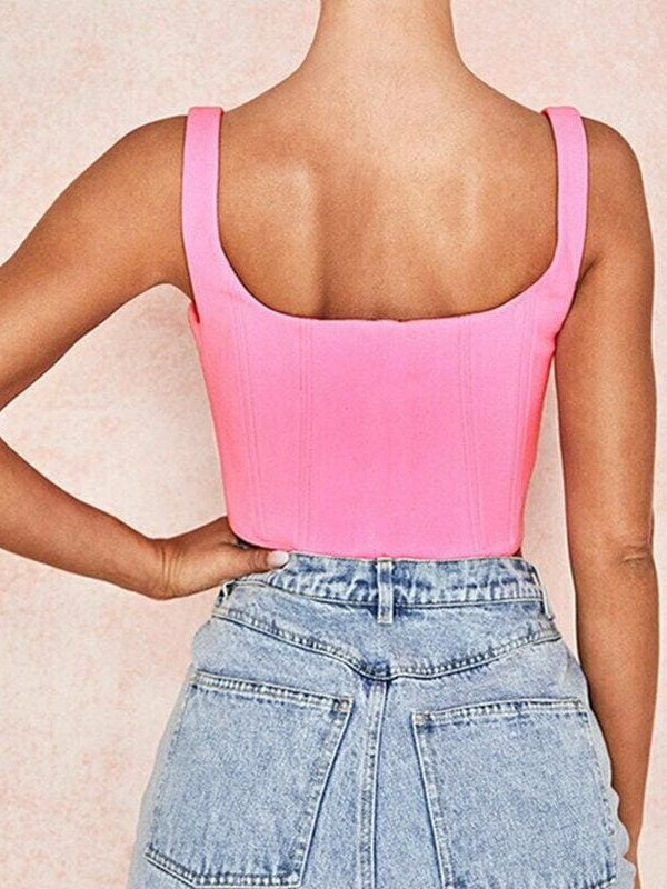 The Best Summer Women Casual Tank Vest Clubwear Sleeveless Square Neck Tank Tops Bandeau Slim Fit Solid Crop Tops Blouse Online - Takalr