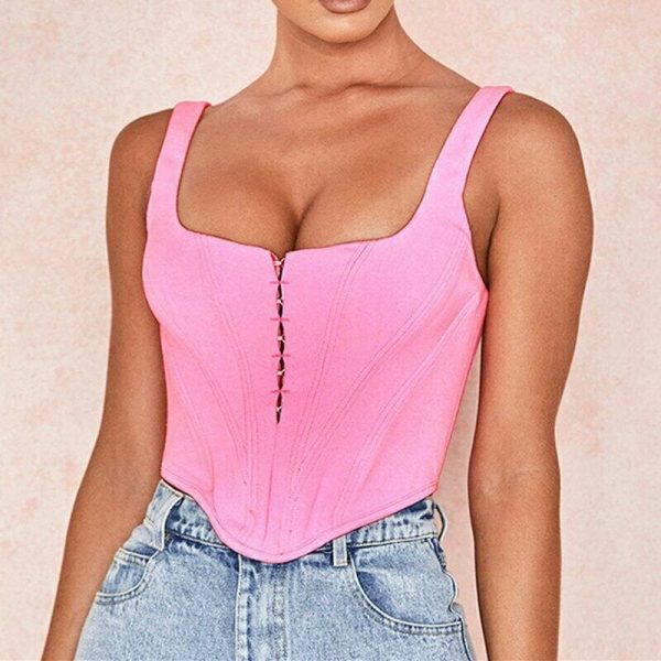 The Best Summer Women Casual Tank Vest Clubwear Sleeveless Square Neck Tank Tops Bandeau Slim Fit Solid Crop Tops Blouse Online - Takalr