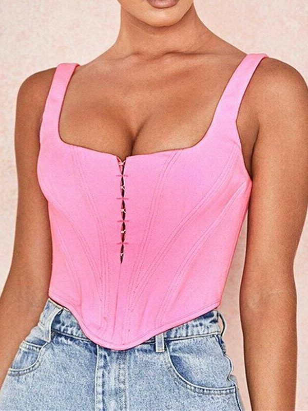 The Best Summer Women Casual Tank Vest Clubwear Sleeveless Square Neck Tank Tops Bandeau Slim Fit Solid Crop Tops Blouse Online - Takalr