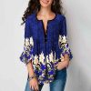 The Best Summer Women Casual Tops Blouse New Fashion Ladies Bell Sleeve Floral V Neck Tops Shirt Tunic Summer Holiday Clothes Online - Takalr