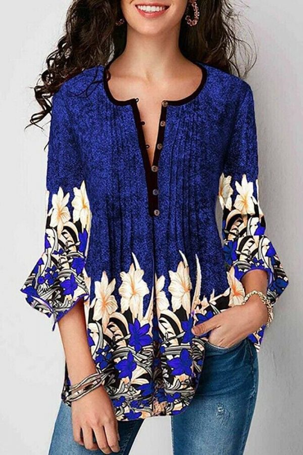 The Best Summer Women Casual Tops Blouse New Fashion Ladies Bell Sleeve Floral V Neck Tops Shirt Tunic Summer Holiday Clothes Online - Takalr