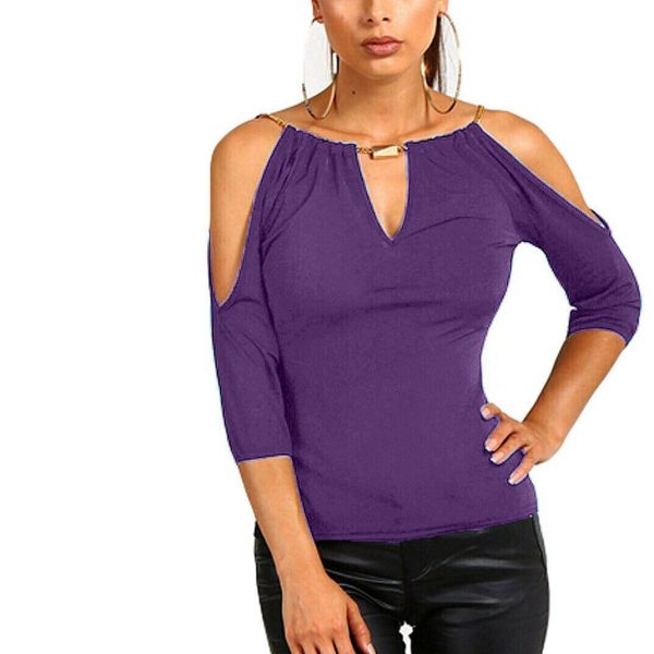 The Best Summer Women Cotton Blouse Shirt Leakage Shoulder Ladies Slim Casual Female Tops Tees Women Clothes Hot Online - Takalr