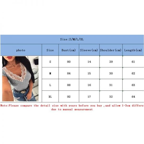 The Best Summer Women Deep V-Neck Lace Stitching Tight T-Shirt Ladies Casual Short Sleeves Tops Solid Slim Shirts Online - Takalr