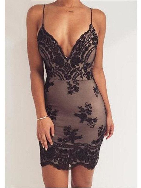 The Best Summer Women Dress Spaghetti Strap V Neck Sequined Lace Bodycon Dresses Sleeveless Party Evening Vestidos Femme Short Mini Dress Online - Takalr