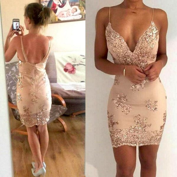 The Best Summer Women Dress Spaghetti Strap V Neck Sequined Lace Bodycon Dresses Sleeveless Party Evening Vestidos Femme Short Mini Dress Online - Takalr