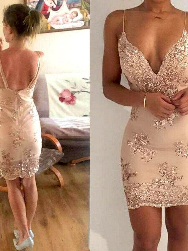 The Best Summer Women Dress Spaghetti Strap V Neck Sequined Lace Bodycon Dresses Sleeveless Party Evening Vestidos Femme Short Mini Dress Online - Takalr