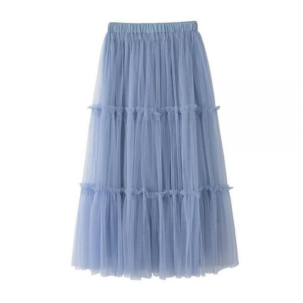 The Best Summer Women Elastic Mesh Tulle Pleated Skirt Ladies Casual Holiday A-Line High Waist Solid Long Maxi Skirt Online - Takalr