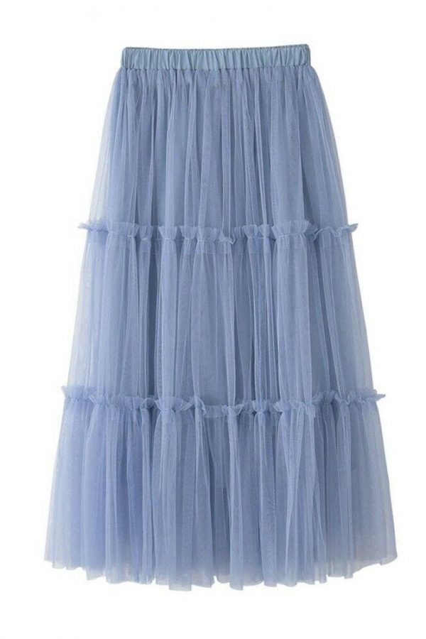 The Best Summer Women Elastic Mesh Tulle Pleated Skirt Ladies Casual Holiday A-Line High Waist Solid Long Maxi Skirt Online - Takalr