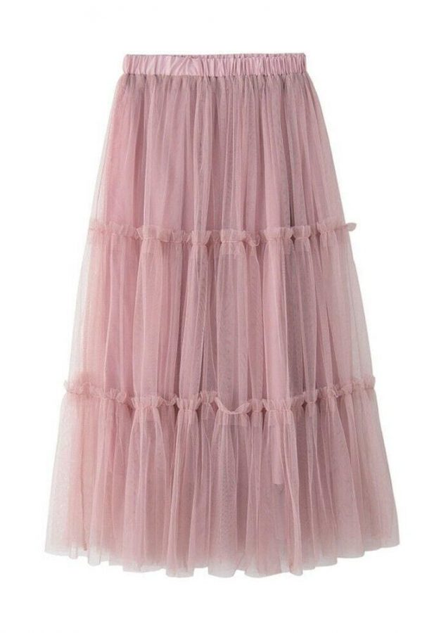 The Best Summer Women Elastic Mesh Tulle Pleated Skirt Ladies Casual Holiday A-Line High Waist Solid Long Maxi Skirt Online - Takalr