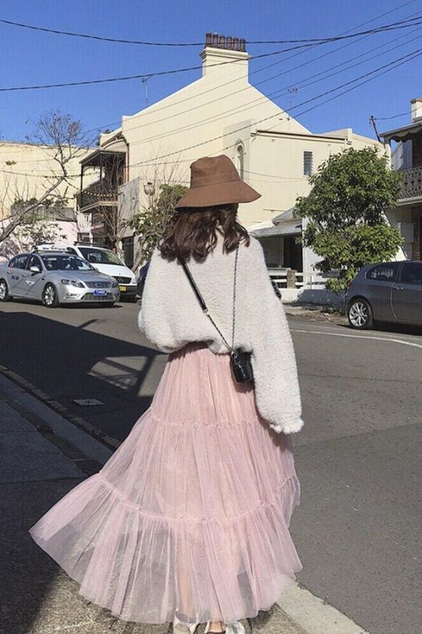 The Best Summer Women Elastic Mesh Tulle Pleated Skirt Ladies Casual Holiday A-Line High Waist Solid Long Maxi Skirt Online - Takalr