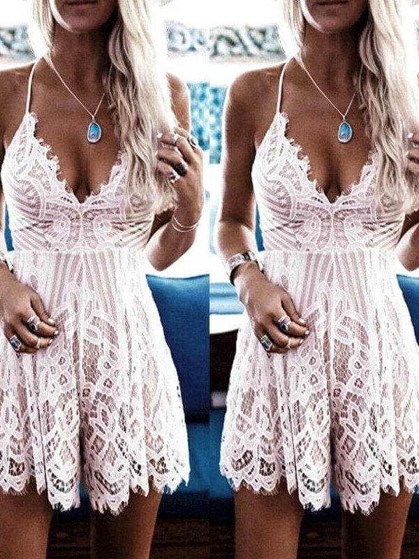 The Best Summer Women Lace Short Mini Dress Ladies Bodycon Sleeveless Summer Holiday Party Boho Beach Mini Dress Sundress Online - Takalr