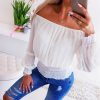 The Best Summer Women Ladies Off Shoulder Pleated Blouse Long Sleeve Casual Slim Streetwear Fashion Female OL Tops Online - Takalr