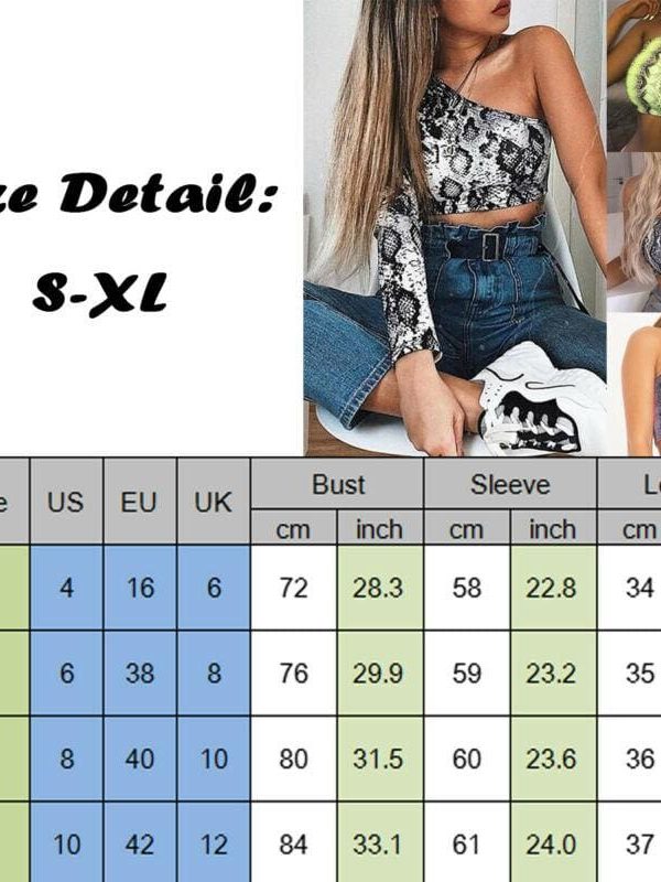 The Best Summer Women Lady Casual Snake Print One shoulder Elastic Tube Crop Tops Vest Fashion Beach Streetwear Online - Takalr