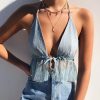 The Best Summer Women Mesh Backless V Neck Lace Camisole Tank Vest Blouse Cami Casual Halter Bustier Bra Crop Tops Online - Takalr