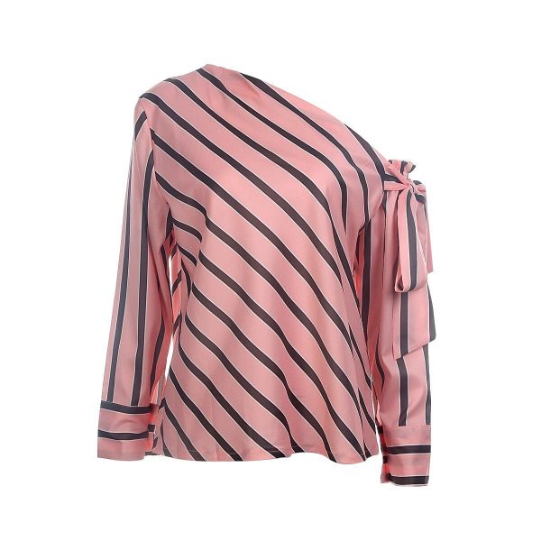 The Best Summer Women New Striped Loose Blouse Fashion Ladies Off Shoulder Lace Up Shirts Female Elegant Tops Blouses Online - Takalr