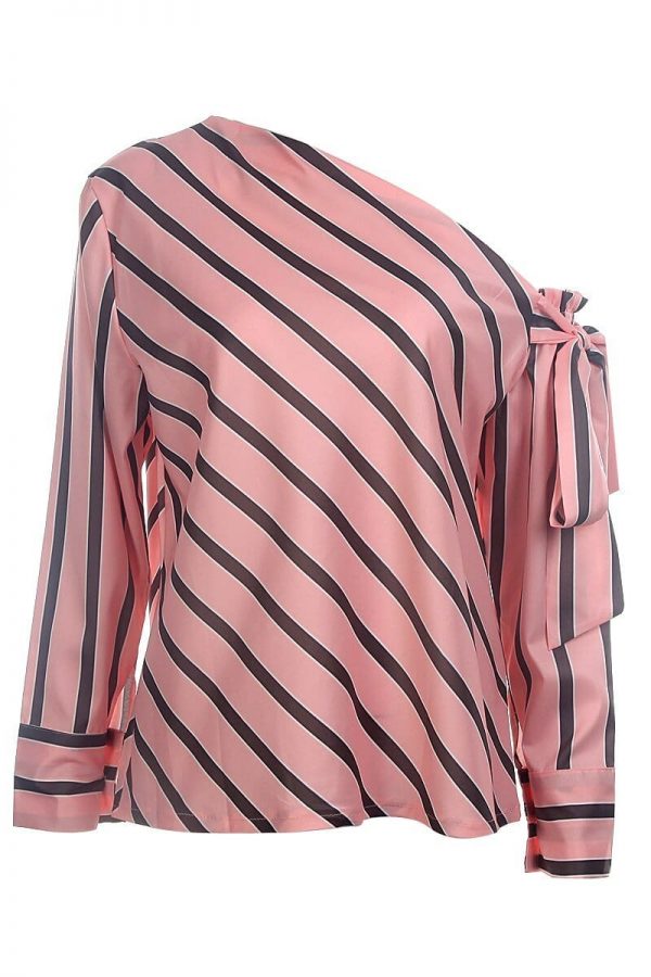 The Best Summer Women New Striped Loose Blouse Fashion Ladies Off Shoulder Lace Up Shirts Female Elegant Tops Blouses Online - Takalr