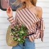 The Best Summer Women New Striped Loose Blouse Fashion Ladies Off Shoulder Lace Up Shirts Female Elegant Tops Blouses Online - Takalr