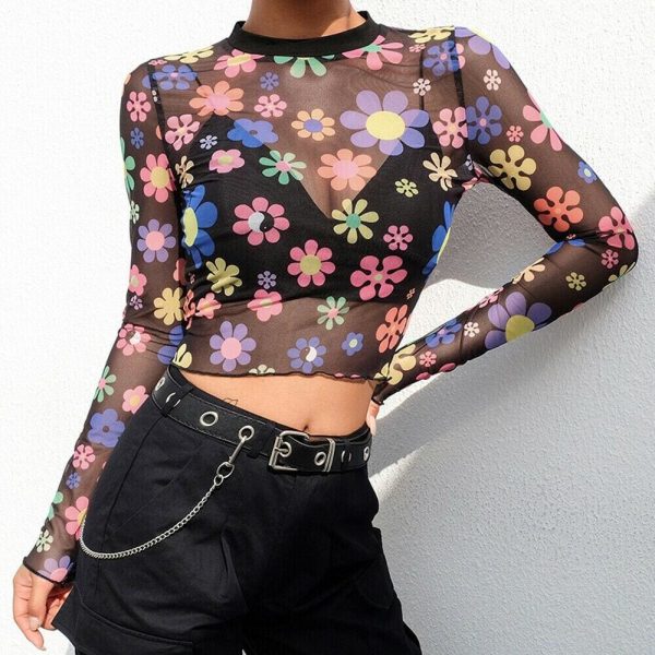 The Best Summer Women O-neck Chic Ladies Tops Loose Long Sleeve T-Shirt Casual See Through Stylish Slimmer Fashion Women Tees Online - Takalr