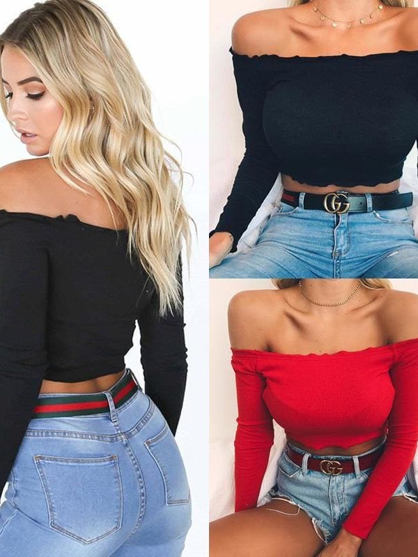 The Best Summer Women Off Shoulder Tank Tops Slim Sleeve Off Shoulder Crop Tops Online - Source Silk