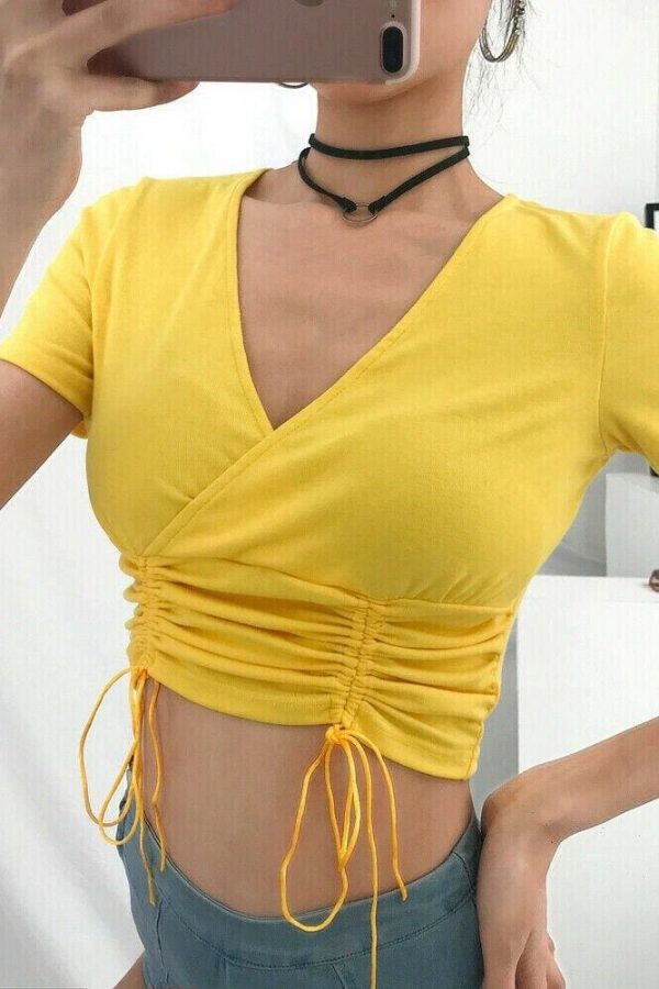 The Best Summer Women Short Sleeve V-Neck Solid Casual Bodysuit Shirt Ladies Beach Soft Slim Thin Crop Tops T-Shirt Online - Takalr