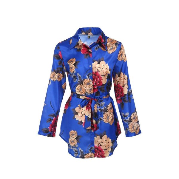 The Best Summer Women Silk Satin Shirt Dress Ladies Print Floral Long Sleeve Loose Short Mini Dresses Beach Party Dress Online - Takalr