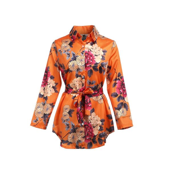 The Best Summer Women Silk Satin Shirt Dress Ladies Print Floral Long Sleeve Loose Short Mini Dresses Beach Party Dress Online - Takalr