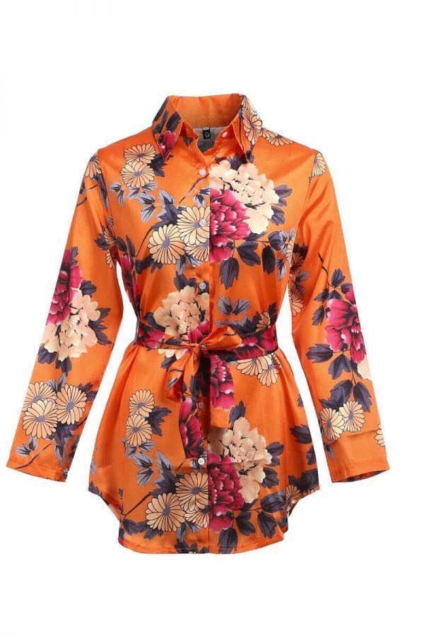 The Best Summer Women Silk Satin Shirt Dress Ladies Print Floral Long Sleeve Loose Short Mini Dresses Beach Party Dress Online - Takalr