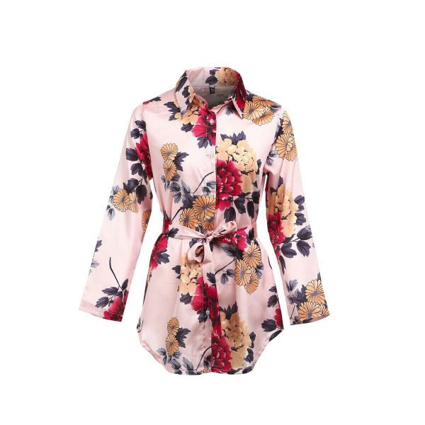 The Best Summer Women Silk Satin Shirt Dress Ladies Print Floral Long Sleeve Loose Short Mini Dresses Beach Party Dress Online - Takalr