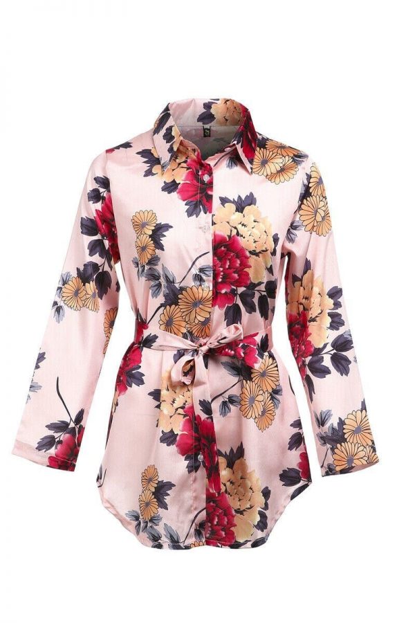 The Best Summer Women Silk Satin Shirt Dress Ladies Print Floral Long Sleeve Loose Short Mini Dresses Beach Party Dress Online - Takalr