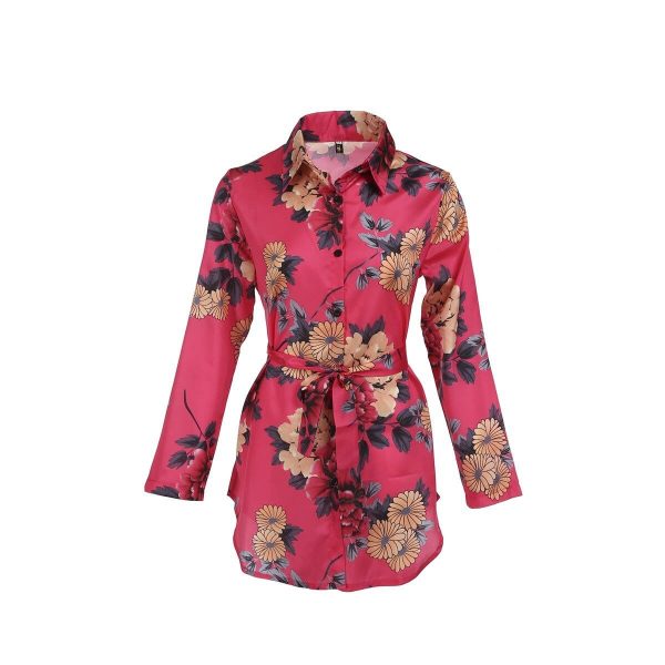 The Best Summer Women Silk Satin Shirt Dress Ladies Print Floral Long Sleeve Loose Short Mini Dresses Beach Party Dress Online - Takalr