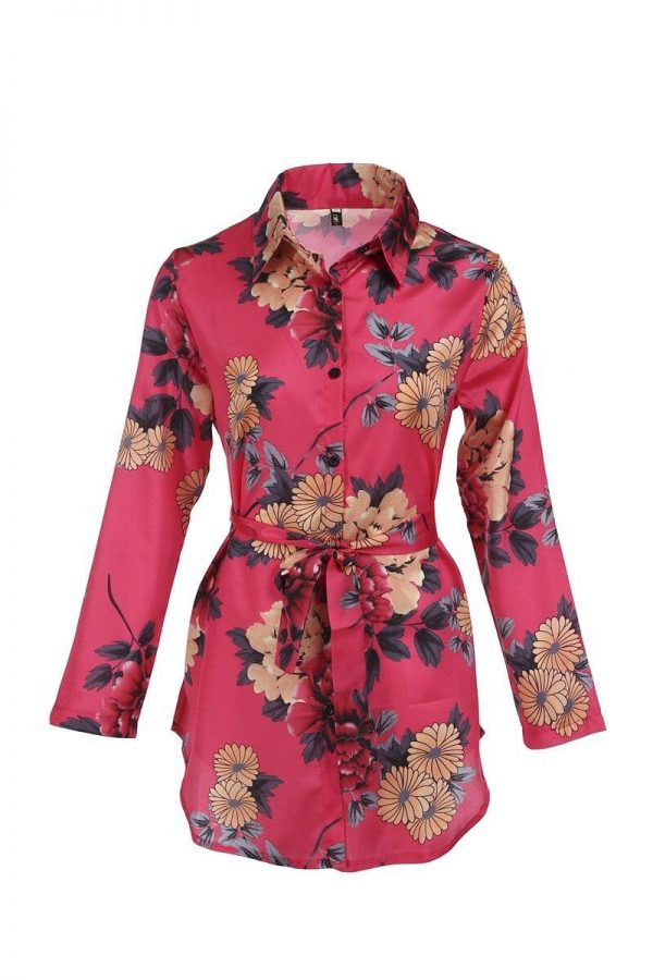 The Best Summer Women Silk Satin Shirt Dress Ladies Print Floral Long Sleeve Loose Short Mini Dresses Beach Party Dress Online - Takalr