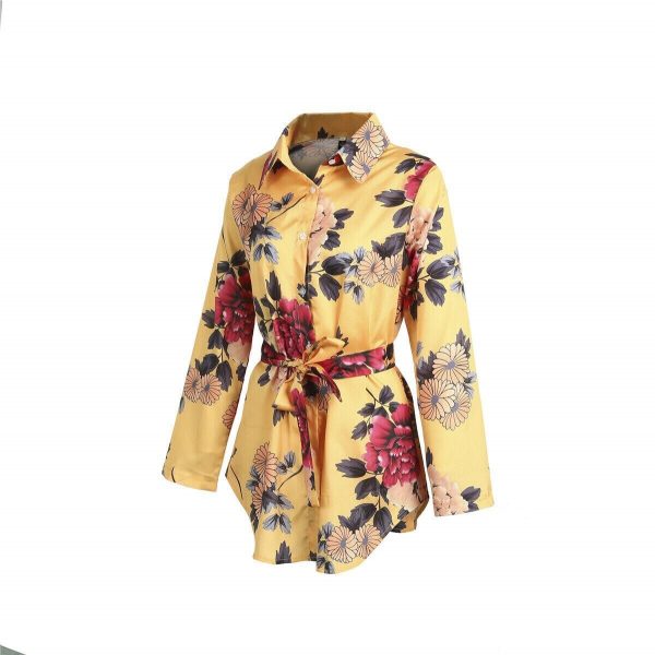 The Best Summer Women Silk Satin Shirt Dress Ladies Print Floral Long Sleeve Loose Short Mini Dresses Beach Party Dress Online - Takalr