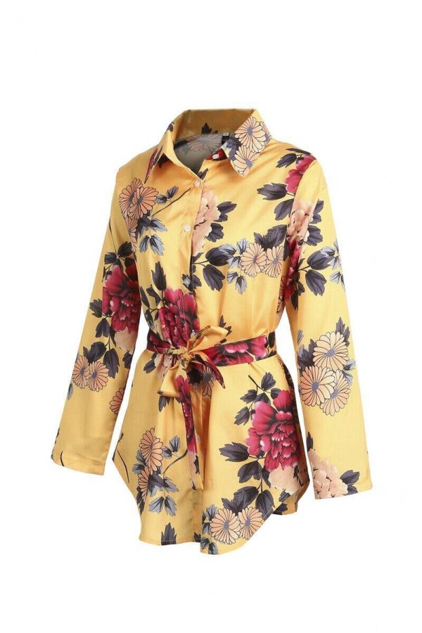 The Best Summer Women Silk Satin Shirt Dress Ladies Print Floral Long Sleeve Loose Short Mini Dresses Beach Party Dress Online - Takalr