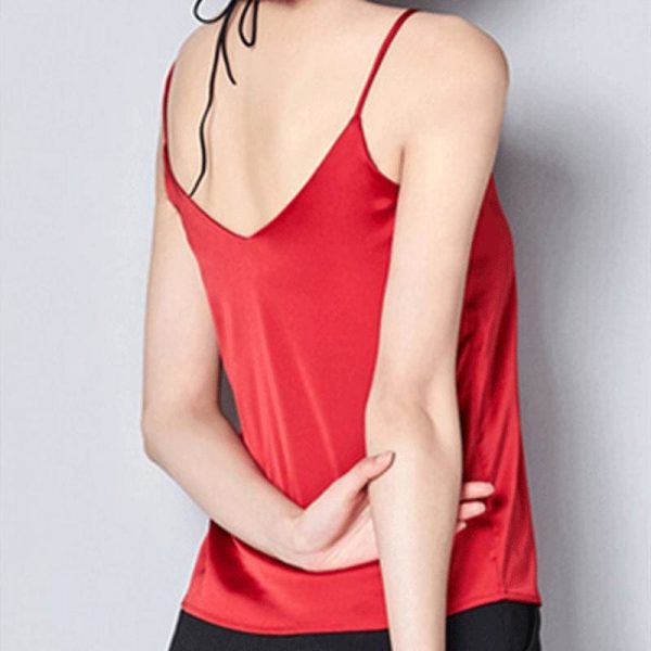 The Best Summer Women Silk Satin Slim Sleeveless V-Neck Lace Vest Fashion Ladies Solid Casual Tank Top Daily Blouse Online - Takalr