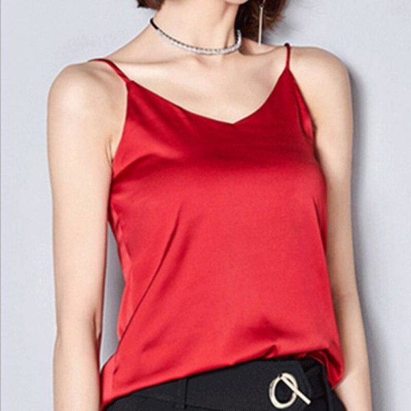 The Best Summer Women Silk Satin Slim Sleeveless V-Neck Lace Vest Fashion Ladies Solid Casual Tank Top Daily Blouse Online - Takalr