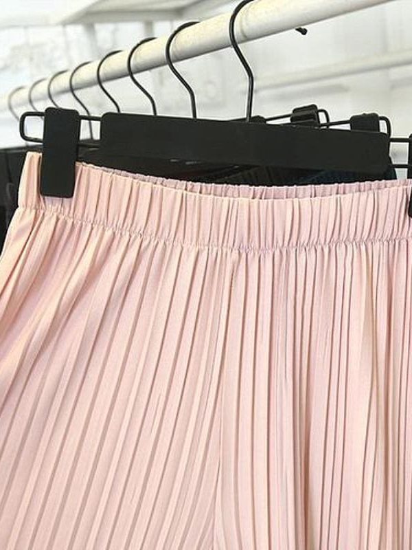 The Best Summer Women Solid Pleated Chiffon & Flax Elastic Wide Leg Pants High Waist Casual Loose Culottes Trousers Holiday Online - Takalr