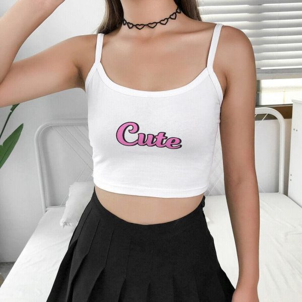 The Best Summer Women Tank Top Letter Print Overlap Cross Sling Crop Vest Blouse Slim Fit Vest Blouse Crop Tops Online - Takalr