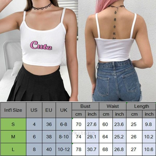 The Best Summer Women Tank Top Letter Print Overlap Cross Sling Crop Vest Blouse Slim Fit Vest Blouse Crop Tops Online - Takalr