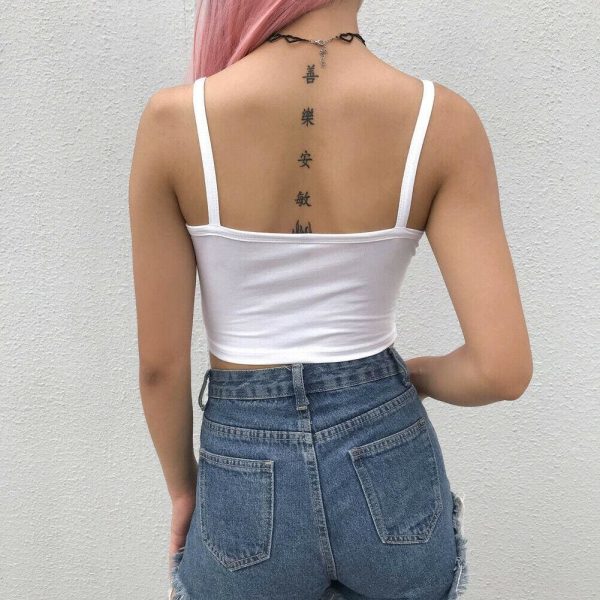 The Best Summer Women Tank Top Letter Print Overlap Cross Sling Crop Vest Blouse Slim Fit Vest Blouse Crop Tops Online - Takalr