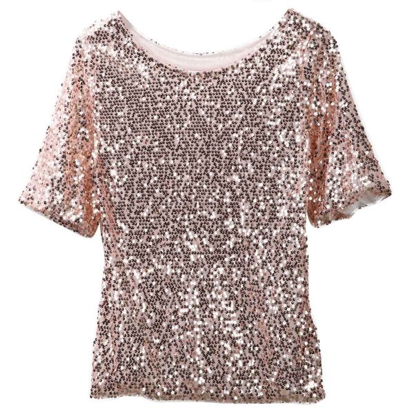 The Best Summer Women Tops Sequins Shirt Casual Party Slim Short Sleeve Summer Beach Tee Casual Tops T-Shirts Gold Online - Takalr