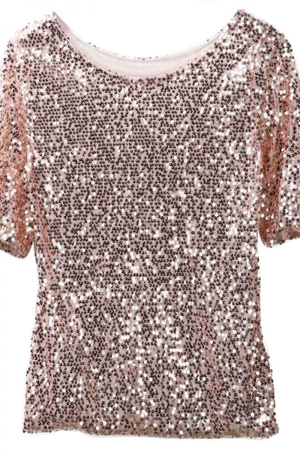 The Best Summer Women Tops Sequins Shirt Casual Party Slim Short Sleeve Summer Beach Tee Casual Tops T-Shirts Gold Online - Takalr