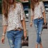 The Best Summer Women Tops Sequins Shirt Casual Party Slim Short Sleeve Summer Beach Tee Casual Tops T-Shirts Gold Online - Takalr