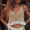 The Best Summer Women V-Neck Crop Top Ladeis Fashion Crochet Tassel Sleeveless Tank Top Casual Beach Holiday Vest Online - Takalr