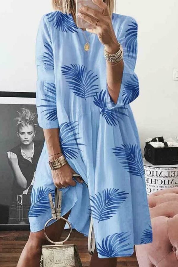 The Best Summer Women's Boho Loose Print Beach Dresses Casual Ladies Three Quarter Sleeve Holiday Party Dress Sundress Online - Takalr