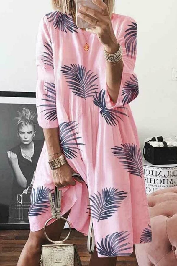 The Best Summer Women's Boho Loose Print Beach Dresses Casual Ladies Three Quarter Sleeve Holiday Party Dress Sundress Online - Takalr