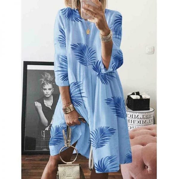 The Best Summer Women's Boho Loose Print Beach Dresses Casual Ladies Three Quarter Sleeve Holiday Party Dress Sundress Online - Takalr