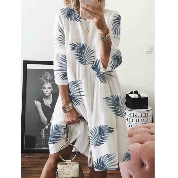 The Best Summer Women's Boho Loose Print Beach Dresses Casual Ladies Three Quarter Sleeve Holiday Party Dress Sundress Online - Takalr